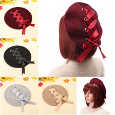 Girls Vintage Fleece Laceup Painting Hat Cap Winter Cute Lolita Beret Headwear  eb-15405927